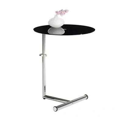 Image de IDIMEX Table d&#039;appoint Leonie Bout de canapé Rond à café Basse avec Hauteur réglable, Structure en métal chromé et Plateau Verre trempé Noir