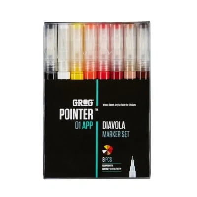 Image de Grog Pointer 01 APP Diavola Marker Set, Pointe Extra Fine 0,7 mm, Lot de 8 pièces