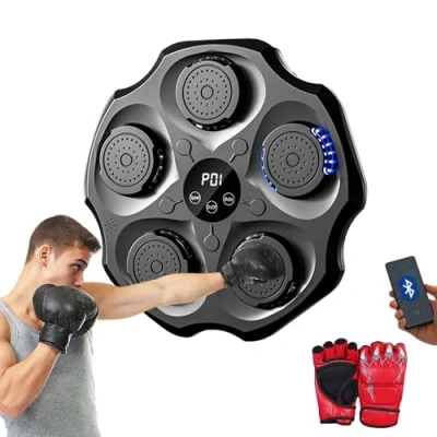 Image de Machine de Boxe Musicale, Équipement D&#039;entraînement Mural en PU avec Gants Boxe, Tapis LED, Bluetooth, Lumières au Rythme la Musique. (2 Mode, 43x43x5 cm)