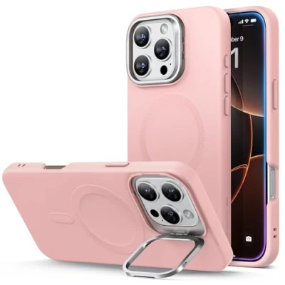 Image de ESR Coque pour iPhone 16 Pro Max, en Silicone avec Support, Compatible MagSafe, Support Caméra Intégrée, de Téléphone Magnétique Série Cloud, Rose