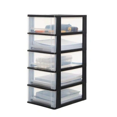 Image de Iris Ohyama, Tour de Rangement Plastique, 5 Tiroirs Moyens, Noir, Ouverture Facile, Format A4, A5 &amp; A6, Meuble, Organisateur, pour Bureau, Fourniture Scolaire, Papeterie, Sans BPA, DDOCH 2005