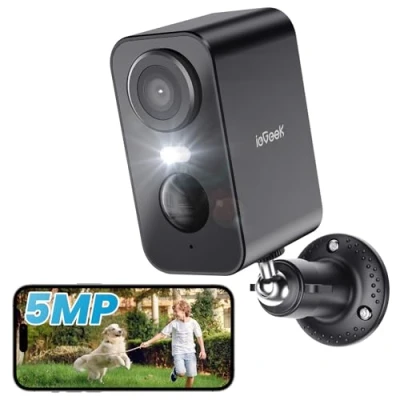Image de ieGeek 5MP Caméra Surveillance WiFi Exterieure sans Fil, Vision Nocturne Couleur, AI &amp; PIR Détection Mouvement, Extérieure/Intérieure, Audio Bidirectionnel, Noir