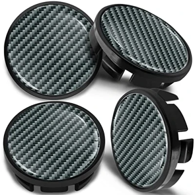 Image de SkinoEu Lot de 4 Enjoliveur Cache Moyeux Capuchon Centre Roue 65 mm, Compatible avec VW Enjoliveurs 3B7 601 171 / 6U7 Noir Carbone CV 12