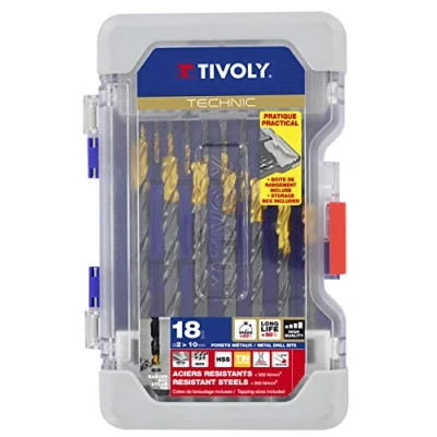 Image de TIVOLY 11453170006 Coffret Ranger de 18 Forets métaux Technic HSS Steam Tin Contenant Ø 2 2, 5 3 3, 4 4, 5, 6 6, 7 8 8, 9 10 mm