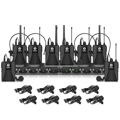 Image de D Debra Audio AU800 Pro UHF Système de Microphone Portable sans Fil 8 canaux avec micros Fil, récepteur en métal, idéal pour karaoké, fête à l&#039;église (8 Sacs Banane)