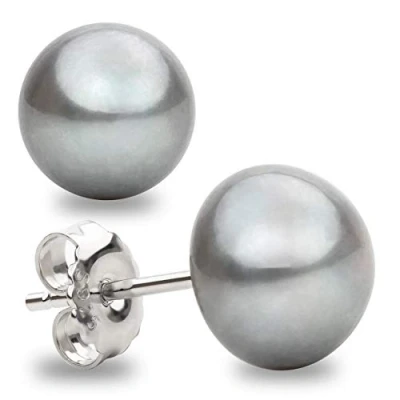 Image de Boucles d&#039;oreilles en perles de culture d&#039;eau douce forme bouton gris SECRET &amp; YOU Argent sterling 925 Disponible 4 tailles 8 mm à 11