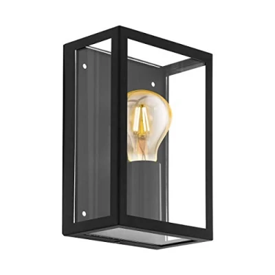 Image de Eglo Applique murale extérieure Alamonte 1, éclairage d’extérieur en acier galvanisé noir et verre transparent, lampe avec douille E27, IP44