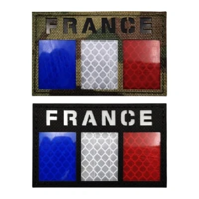 Image de Ecusson France Patch Bouclier Drapeau Français Militaire Patchs Infrarouge Réfléchissant Tactique Morale Écusson Tissé pour sac à dos et casque uniforme applique, 2 pièces (Camouflage noir)