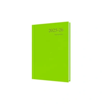 Image de Collins Agenda « Essentials » sur 12 mois, mi année académique, juillet 2025 à 2026, un jour par page, couverture rigide, format A5, vert citron