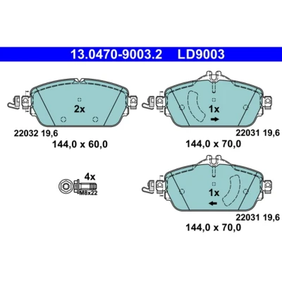 Image de ATE 13.0470 9003.2 Jeu de plaquettes frein préparé pour indicateur d&#039;usure, contact signal d&#039;usure exclu avec vis d&#039;étrier