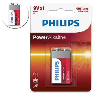 Image de Philips Power Alkaline 6LR61P1B/97 Pile Domestique Single Use Battery 9V Alcaline Piles domestiques (Single Battery, 9V, Alcaline, 9 V, 1 pièce(s), 5 année(s))