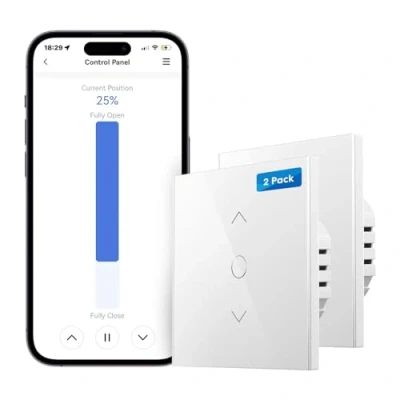 Image de Meross Interrupteur Volet Roulant Connecté (FIL NEUTRE REQUIS), Lot de 2 Rideau Compatible avec Alexa et Google Home, Contrôle Pourcentage, Commande Vocale à Distance
