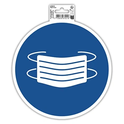 Image de Exacompta Réf. 67021E 1 panneau rond autocollant MASQUE OBLIGATOIRE Stop Covid En PVC traité anti dérapant et résistant aux UV Diamètre du : 20 cm Coloris bleu