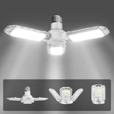Image de SANSI Éclairage de Garage à LED, 22W E27 5000K 2700LM Lampe d&#039;Atelier Déformable avec 3 Panneaux Ajustables, Plafonnier LED pour Endroit Intérieur, Angle Faisceau 90 8 * 10.8cm