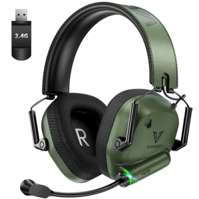 Image de Vakedy casque de jeu sans fil pour PC, PS4, PS5, Mac, Switch, USB 2,4 GHz avec microphone, Bluetooth, pilote 50 mm, autonomie heures, faible latence, léger (vert)