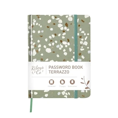 Image de Rileys &amp; Co. Carnet De Mot Passe Avec Onglets A à Z Cahier Répertoire Alphabétique Livre Passe, Conserver Vos Identifiants Web (20,3 x 15,2 cm, Terrazzo Vert)
