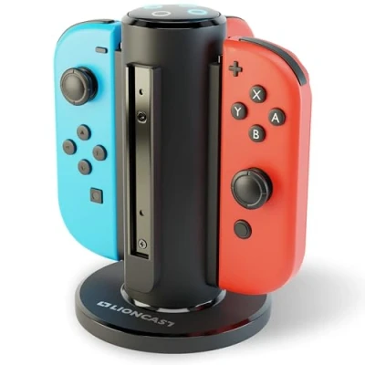 Image de Lioncast® Chargeur pour Manette Switch (Quadruple Joy Con + LED) Station de Recharge Officielle JoyCon Nintendo Socle Support et Charge Rapide Accessoires