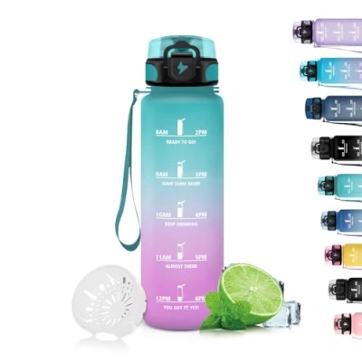 Image de Grsta Gourde, 500ml Gourde Enfant, Sport Anti Fuite, Heure, Facile à Nettoyer, Motivation avec Marqueur de Temps, Reutilisable, pour Running, Randonnée, Camping, Vert Rose