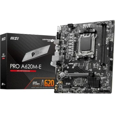 Image de MSI Pro A620M E Carte Mère Micro ATX, pour Processeurs AMD Ryzen Série 7000, AM5 DDR5 Memory Boost 6400+MHz/OC, 1 x PCIe 4.0 x16, M.2 Gen4