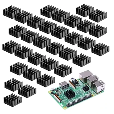 Image de GZkushi Lot de 40 dissipateurs thermiques adhésifs en aluminium pour le refroidissement Petits circuits intégrés Noir 7 x 14 mm