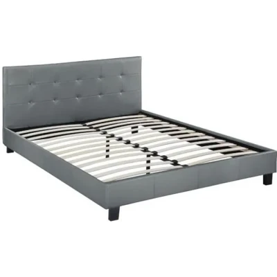 Image de Habitat et Jardin Lit Double Julia en Simili Gris 140 x 190 cm Cadre de 2 Places Sommier Tête Inclus Support à Lattes Bois