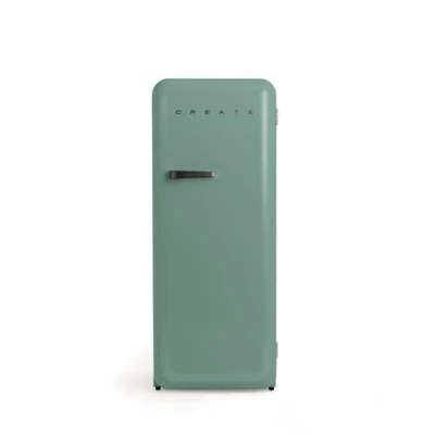 Image de CREATE Retro FRIDGE 150 BLACK Réfrigérateur vert sage poignée noire avec congélateur 281 l/102 W, économie d&#039;énergie, design vintage, cm, 3 étagères, régulateur de température, porte bouteille,