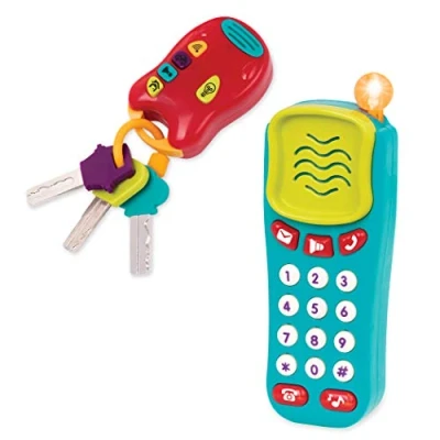 Image de Battat Combo téléphone et trousseau de clés Jouets sensoriels Developpement Cellulaire lumineux sonore pour enfants voiture, 10 mois +, Verte