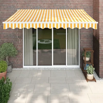 Image de vidaXL Auvent rétractable jaune et blanc 3,5x2,5 m tissu aluminium 3154607