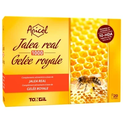 Image de Apicol Gelée Royale Lyophilisée 20 ampoules de 1000mg Api Nature Teneur garantie en min. 5% 10 HDA, Acide Gras Exclusif et Paramètre Révélateur sa Fraîcheur Qualité