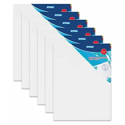 Image de Stylex 28633 P6 Lot de 6 cadres avec toile 100% coton apprêtée et agrafée pour peinture à l&#039;huile, acrylique détrempe 18 x 24 cm