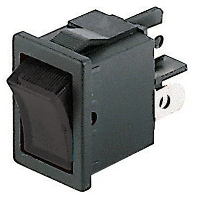 Image de Interrupteur unipolaire à bascule SPST ON OFF avec bouton noir et bornes faston 4,8 mm, trou de montage 19 x 13 250 V 6 A