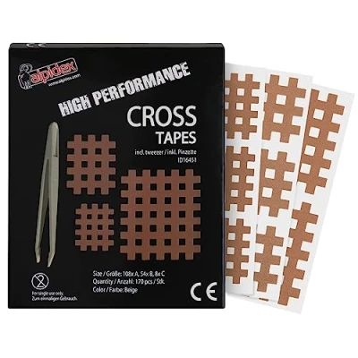 Image de ALPIDEX Cross Tape 170 Pièces Taille A.B et C Beige Patch Pincette Incluse Pansement à Grille Acupuncture Point Douloureux Crosstape