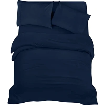 Image de Utopia Bedding Housse de Couette 200x200cm, Drap 135x190cm et Taies d&#039;oreiller 50x75cm Microfibre brossée Polyester Douce (Bleu Marine)