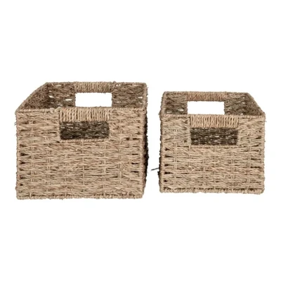 Image de Paniers rectangulaires en jonc de mer Venoso Ensemble 2 Nature Blanc