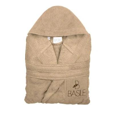 Image de Basile Milano, Accappatoio Con Cappuccio E Taschino Ricamato In Spugna Di Puro Cotone, Taglia L/Xl, Sabbia Peignoir à capuche, beige, Mixte Adulte