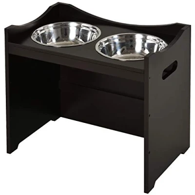 Image de PawHut gamelles Chiens surélevées gamelle Double Chien Chat Porte surélevé dim. 54L x 31l 47H cm 2 2L Acier INOX. incluses Bois Brun foncé