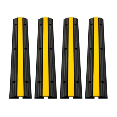 Image de VEVOR Lot de 4 protections câbles à 1 canal Protection contre les surcharges pour En caoutchouc thermoplastique Design modulaire parking, entrepôt 100 x 15 2,5 cm Noir