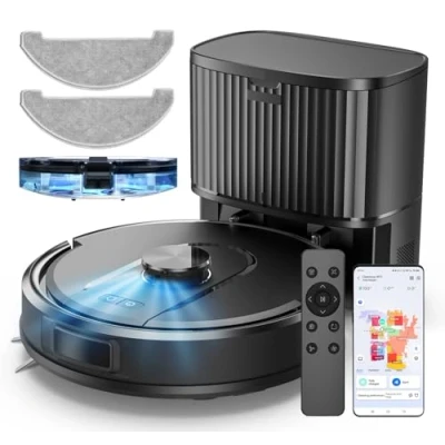 Image de Robot Aspirateur Laveur 5000Pa,Cleanova W11 avec Vidange Automatique Poussière,Navigation LiDAR Cartographie,180min,Connecté par Alexa/APP,Idéal pour Tapis Poils d&#039;animaux