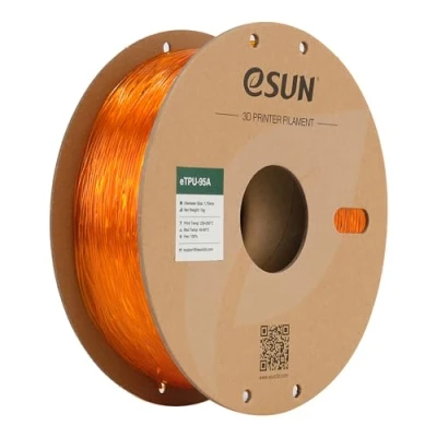Image de eSUN TPU 95A Filament 1.75mm, Flexible Imprimante 3D TPU, Précision Dimensionnelle +/ 0.05mm, 1KG Bobine (2.2 LBS) d&#039;impression pour 3D, Orange Transparent