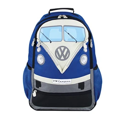 Image de BRISA VW Collection Sac à dos de randonnée et d&#039;école pour ordinateur portable au design Combi T1 (30 L/Grand/Avant du Combi/Bleu) (30L/Bleu)