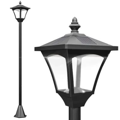 Image de HOMCOM Luminaire extérieur lampadaire sur pied solaire lanterne classique LED 10 Lm dim. 15l x 120H cm noir