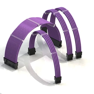 Image de LINKUP AVA 30cm Câble d’Extension PSU w/Manchon┃Conception Personnalisable l’Alimentation GPU┃Tressés w/Kit Peignes pour Câbles┃1x24P (20+4)┃1x8P (4+4) CPU┃2x8P (6+2) GPU┃300mm Violet