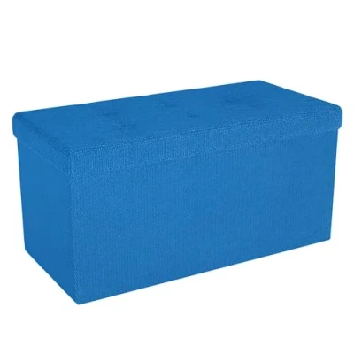 Image de Intirilife Banc Pliable 76x38x38 cm en Bleu Ocean Cube de siège avec Couvercle et Espace Rangement Tissu Creux Sitzcube Repose Pieds Coffre Pouf