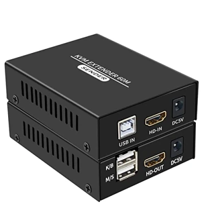 Image de Rallonge HDMI KVM 60 m sur Cat5e Cat6 1080p USB Transmit avec boucle Out Support Clavier Souris Extension
