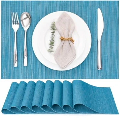 Image de Myir JUN Lot de 8 Sets Table, Tissé Lavable Napperons pour Cuisine ou Table à Manger Résiste la Chaleur Antidérapant Fait en Vinyle (30x45cm) (Bleu)
