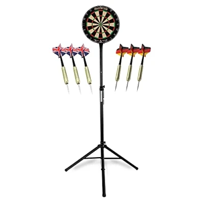 Image de Stagecaptain DBS 1715 BullsEye Pro Cible de fléchettes Jeu classique avec support Flechette 6 flèches pointe en acier et 12 volants