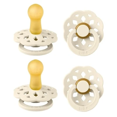 Image de BIBS Boheme Lot de 4 tétines. Sans bisphénol A, Téterelle ronde. Latex caoutchouc naturel, Fabriqué au Danemark, Taille 2 (6 18 mois), Ivory
