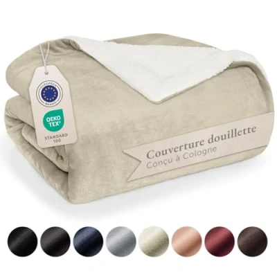 Image de Blumtal Plaid Polaire 220 x 240 Certifié Oeko TEX®, Sherpa, Couverture Haute Qualité, Doux, Chaud, Moelleux, Beige