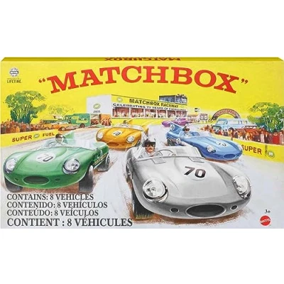 Image de Matchbox Coffret Premium 8 Voitures en Métal Échelle 1/64 Anniversaire, avec Décorations De Qualité Supérieure, 1 Véhicule Exclusif Inclus, À Collectionner, Jouet Adultes, HPC03