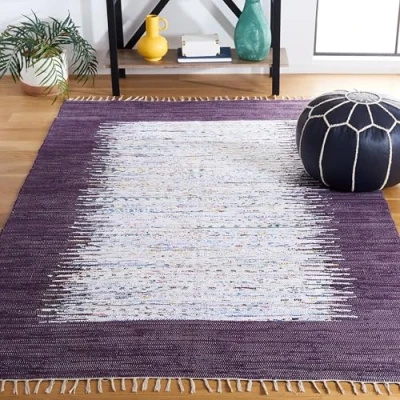 Image de SAFAVIEH MTK711 Grand Tapis de Salon rectangulaire pour Une Utilisation en intérieur, Coton, Ivoire/Violet, 160 X 230 cm